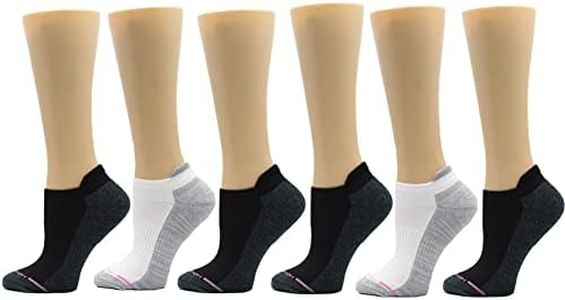 Dr. Motion Womens Low Cut Cushioned Breathable Compression Ankle Socks with Arch Support 6 Pairs, 4 Black / 2 White, One size