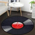 keepcute Music Record Black Round Area Rug for Bedroom Living Room Study Playing,Non-Slip Floor Mat Carpet Home Decor Rugs, 3' Diameter