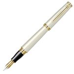 Scrikss Designer Fountain Ink Pen | Medium Nib Mounted with Converter Pearl White Ivory Brass Body Gold Plated Trims | Heritage Series | Engraved Design