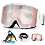 Micnaron ATV Goggles for Men Women & Youth, Anti-Fog 100% UV Protection Dirt Bike Goggles, Wide Vision OTG Clear Ski Goggles (White Frame Pink Lens)