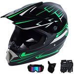 Motocross Helmet, 4Pcs Set Helmet, Adult Sun Visor Motorcycle Helmet, for Dirt Bike, Mountain Bike(with Windproof Mask, Goggles, Gloves)