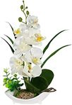 RENATUHOM Artificial White Orchid Fake Flowers for Decoration Plants Indoor Faux Silk Orchids in Vase Table Centerpiece Bathroom Living Room Ornament
