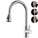 APPASO Kitchen Taps with Pull Out Spray, Kitchen Sink Mixer Tap 360° Swivel, Kitchen Mixer Tap with 3 Spary Modes, Mixer Tap for Kitchen, Kitchen Tap Brushed Stainless Steel-Double Broom