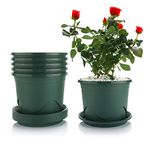 T4U Plastic Planter with Saucer 7.5 Inch Root Control Set of 6, Dark Green Flower Plant Pot Nursery Seedling Planter Modern Container 0.9 Gallon Outdoor Indoor Use for All House Plants Herbs Cactus