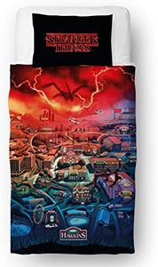 Stranger Things Character World Official Single Duvet Cover | Hawkins Town Map Design, Reversible Easy Care Bedding 2 Sided Duvet Quilt Set with Matching Pillow Case, Multicolour Print