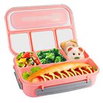 Sterofari 1300ml Bento Box, Lunch Box, Food Storage Container Leak-proof with 4- Compartment and Fork, BPA-free, Microwave & Dishwasher & Freezer Safe(Pink)