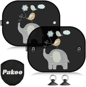 Car Sun Shades for Baby, 2 Pack Mesh Window Shade Baby Kids Pet with Cute Animal Motifs, Side Window Screens for SUV, 17"x14" Universal Car Sun Shades with Suction Cups