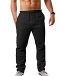 NANAMEEI Mens Linen Trousers Mens Elastic Waist Pants with Pocket Men Beach Trousers Black M