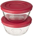 Anchor Hocking Glass Mixing Bowls with Lids, Cherry, 2.5 Quart (Set of 2)