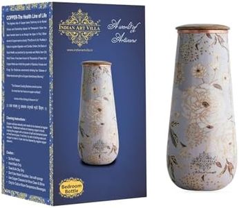 Indian Art Villa Copper Gold Printed Bottle with Wooden Lid – 1300 ML, Elegant Floral Design Copper Water Bottle for Daily Use, Home Décor, and Gifting