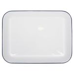 1x Blue 34cm x 26cm White Rectangle Enamel Baking Tray - Kitchen Bakeware Tin Oven Bake Roasting Cooking Sheet Trays - by Argon Tableware