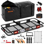Mockins 60x20x6 Car Hitch Cargo Carrier Hitch Mount w/ 20 CuFt Trailer Hitch Cargo Carrier Bag |500 Lbs Cap Heavy Duty Vehicle Cargo Carriers w/Rear Lights, License Plate Holder & Car Carrier Extras