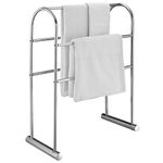 MyGift Chrome-Plated 5 Bar Towel Stand Organizer, 32-Inch Freestanding Bath Drying Rack