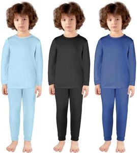 Silkfly 3 Sets 12M-12Y Kid Boys Girls Thermal Underwear Set Fleece Lined Long Winter Johns Base Layer Thermal Top and Bottom(Dark Gray, Dark Blue, Light Blue,7-8Y)