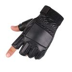 Long Keeper Genuine Sheepskin Leather Fingerless Gloves - Soft Lined Classic Black Half Finger Driving Gloves Men for Cycling Driving Motorcycle Outdoor