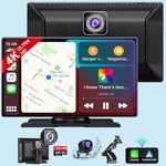 Wireless CarPlay & Android Auto, 9 Inch Wireless Car Stereo Screen with 4K Dash Cam/1080P Backup Camera,Touchscreen Radio Receiver Bluetooth CarPlay Player with Siri/GPS/AUX/FM/Mirror Link/64G SD Card