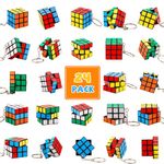 ASONA 24 Pcs Mini Cubes Bulk with Keychain, Puzzle Cubes, 1.18in 3×3×3 Cube Set, Stress Relief Toys, Party Favors Cube, Birthday Party Gifts, Party Supplies Goodie Bag Stuffers for Kids Boys and Girls