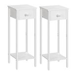 HOOBRO Slim Bedside Table, Set of 2, Tall Bedside Table with Drawer, Metal Frame, White Small Side Table, Telephone Table for Small Spaces, Narrow Nightstand, Sturdy, White EWT77BZP201