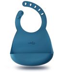 CUBKINS Soft Silicone Baby Bib for Feeding & Weaning Babies, Toddlers | Washable & Reusable, Non-Messy Easy to Clean, No Bad Odour, Adjustable Neck Bank with Buttons (Blue Olive)