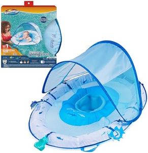 Swimways Ultra Baby Spring Float, Premium Inflatable Baby Pool Float with Sun Canopy (9-24 Months), Fast Inflation, Shark Themed Toys
