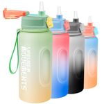 2.2 Litre Sport Water Bottle with Straw, Large Motivational Water Bottle over 2L, Reusable BPA Free Drinking Bottles with Time Markings for Fitness, Outdoor, Camping, Gym (Green Yellow)