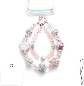 XODITO Pink Phone Charms with Cystal Beads, Hands-free Wrist Strap fo Women, Diamond Mobile Phone Chain for Keys, Shoulder Bags, Curtain
