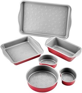 Farberware Disney Bake with Mickey Mouse Nonstick Bakeware Cake Pans, Baking Sheet, and Loaf/Meatloaf Pan, 6 Piece Non Stick Bakeware Set - Red