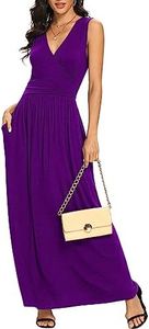 LILBETTER Women Sleeveless Deep V Neck Loose Plain Long Maxi Casual Dress(Purple,Large)