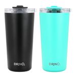 Drinco - 20 oz Stainless Steel Tumbler | Double Walled Vacuum Insulated Mug With Lid, 2 Straws, For Hot & Cold Drinks (2pk 20oz Black & Teal, 2PK)