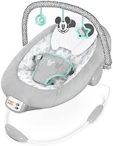 Bright Starts Mickey Mouse Comfy Disney Baby Bouncer in Cloudscapes Includes -Toy Bar with 3 Cute Toys, Plays 7 Soothing Melodies w/Auto Shut-Off, Age 0-6 Months