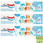 Aquafresh Milk Teeth Toothpaste Bundle, for Baby Teeth, 0-2 Years, 50ml – (Pack of 3) Including Oerich Lunch Box Card