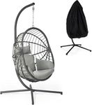 Hanging Egg Chair with Stand, Cover, Removable Pillow & Cushion, Indoor Outdoor Hammock Egg Chair, Foldable, 400lbs Capacity, for Patio Bedroom Balcony, Grey