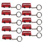 A Set of 10 Classic London Red Double-Decker Bus Keychain - Durable Metal Keyring, Perfect British Souvenir & Gift, Authentic 3D Die-Cast Design, Collectible UK Charm