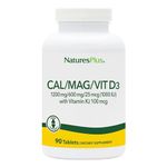 NaturesPlus Calcium, Magnesium, VIT D3 with K2 - Bone Supplement with Calcium, Magnesium, Vitamin D3 and K2 - Vegan, Gluten Free - 90 Tablets