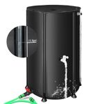 SKM Collapsible and Portable Rain Barrel Water Collection System -Rain Barrels to Collect Rainwater from Gutter with Filter, Dual Spigots and Overflow Kit (100 Gallon, Black)