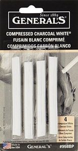 General Pencil 958BP WHT COMPRESED Charcoal EX.Smooth MED4PK, 1 Count (Pack of 1), White