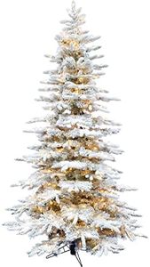 Fraser Hill Farm Pine Valley Flocked Christmas Tree, 12 Feet Tall, Large Flocked Xmas Tree with White Incandescent Smart Lights, Easy to Connect and Set up