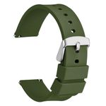 WOCCI 24mm Silicone Watch Strap, Quick Release Rubber Replacement Band with Silver Stainless Steel Buckle (Military Green)