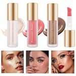 3 Pcs Liquid Contour,Liquid Highlighter,Liquid Blush Stick Makeup Kit, Long Lasting Smooth Lightweight Luminizer Fair Contour+Pink Blush+Pearl White Highlight