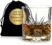 Godinger Whiskey Glass and Whiskey Stones, Gift Set Includes Old Fashioned Whiskey Glasses, 6 Whiskey Rocks Chilling Stones and Storage Pouch, Gifts for Men