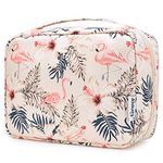 Hanging Travel Toiletry Bag Cosmetic Make up Organizer for Women Waterproof (Beige Flamingo)