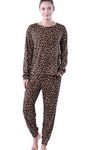 Awlsyj Women's Pajamas Lounge Sets 2 Piece Pjs Set Long Sleeve Sleepwear with Pockets… (Leopard, Small)