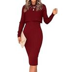 LACOZY Women's Knitted Jumpers for Women 2 Piece Outfits Sets Casual Ribbed Knit Crop Tops Tank Bodycon Midi Dress Burgundy XL