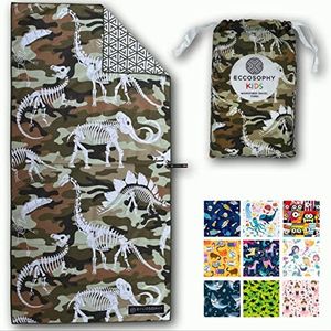 ECCOSOPHY Microfiber Kids Beach Towels & Pouch 60"x30" for Girls & Boys - Quick Dry Pool Towels - Sand Free Beach Blanket for Travel - Camping - Vacation - Toallas Playas (Camo)
