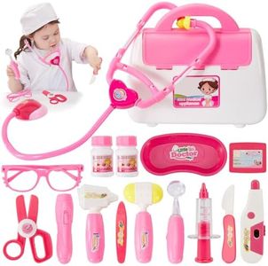 BUYGER Juguetes de Medicos Niño Niñas 3 4 5 Años, Maletin Medicos Juguete con Real Estetoscopio, Kit de Doctora Enfermera Juguete Regalo para Niños（Rosa）