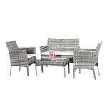 XEO HOME 4 Pc Rattan Garden Furniture Sets 4 Piece Indoor Outdoor Table and Chairs Set Balcony Patio and Conservatory Furniture Sofa Backyard Pool Side Coffee Seater (Mix Grey)