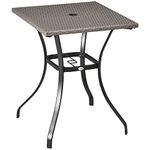 Outsunny Patio Wicker Dining Table with Umbrella Hole, Outdoor PE Rattan Coffee Table with Plastic Board Under The Woven Table Top for Patio, Garden, Balcony, Light Grey