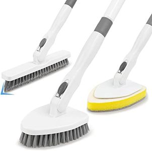 Tub and Tile Scrubber, 3 in 1 Shower Cleaning Brush 51.5” Long Handle Grout Brush Stiff Bristles Scrub Brush for Cleaning Bathtub Shower Bathroom Kitchen Toilet Wall Glass Tub Tile Sink Baseboard