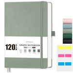 EMSHOI A5 Notebook Dotted Journal - 150gsm Thick Paper, Hardcover Leather Dot Grid Notebook for Bullet Journaling with 128 Pages, Journal Stencils, Inner Pocket, 21.3 x 15 cm, Light Green