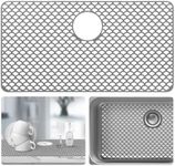 Sink Protectors for Kitchen Sink - 28.4"x 15" with Rear Drain Hole Heat Resistant Easy Clean Non-Slip Silicone Drying Kitchen Sink Mat for Bottom of Kitchen Sink Stainless Steel(Grey)